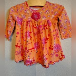 Baby Lulu flamingo embroidered pink flower long sleeve ruffle dress 12 months